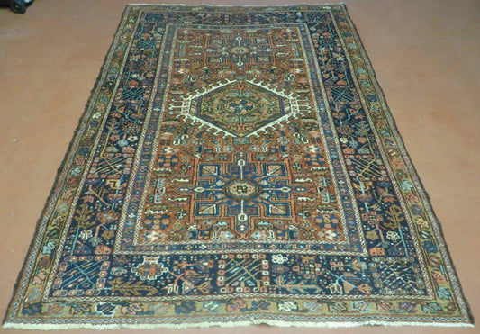 Persian Karajeh Rug 5x6, Antique Geometric Medallion Carpet