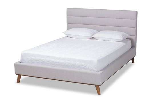 Baxton Studio Erlend Mid-Century Modern Greyish Beige Fabric Upholstered Queen Size Platform Bed