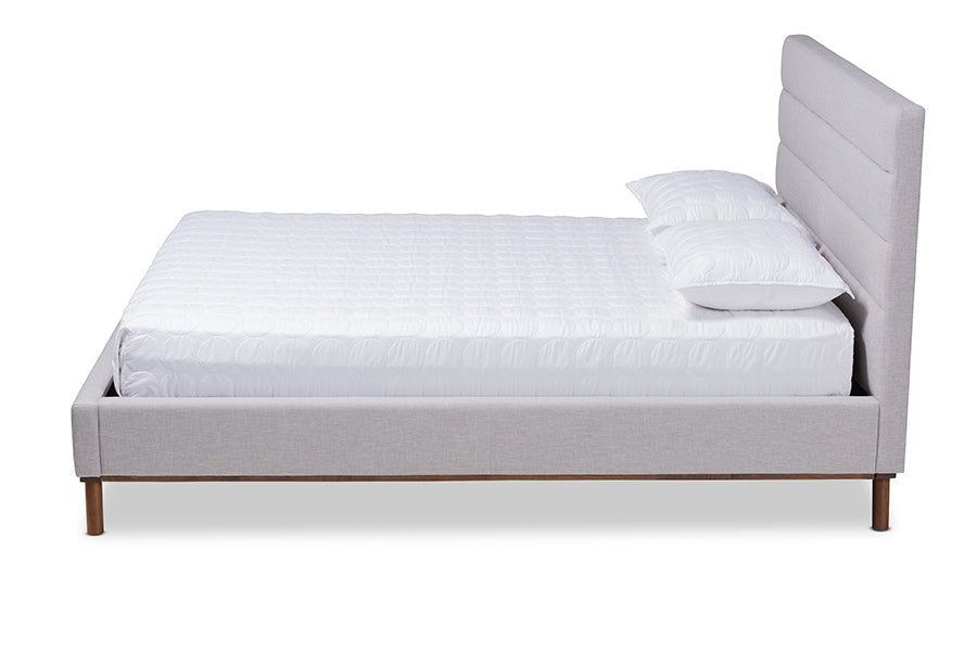 Baxton Studio Erlend Mid-Century Modern Greyish Beige Fabric Upholstered King Size Platform Bed