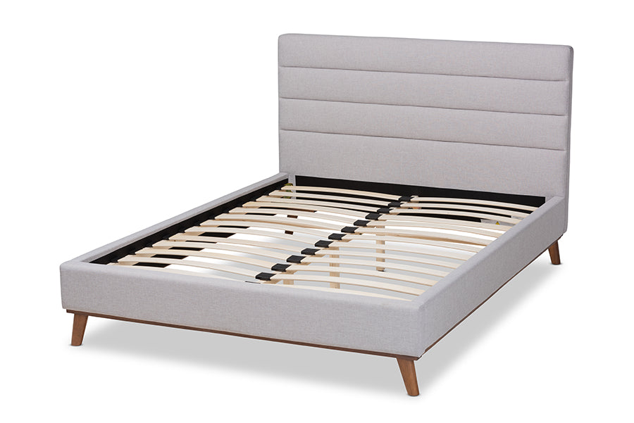 Baxton Studio Erlend Mid-Century Modern Greyish Beige Fabric Upholstered King Size Platform Bed