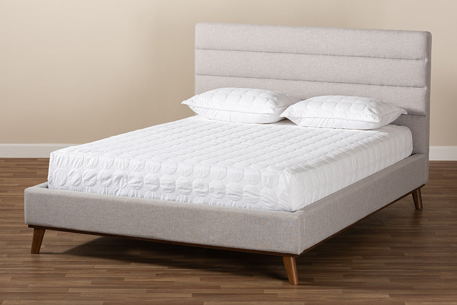 Baxton Studio Erlend Mid-Century Modern Greyish Beige Fabric Upholstered King Size Platform Bed