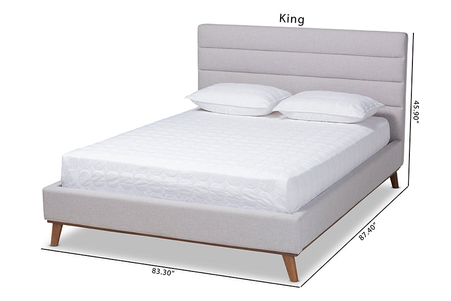 Baxton Studio Erlend Mid-Century Modern Greyish Beige Fabric Upholstered King Size Platform Bed