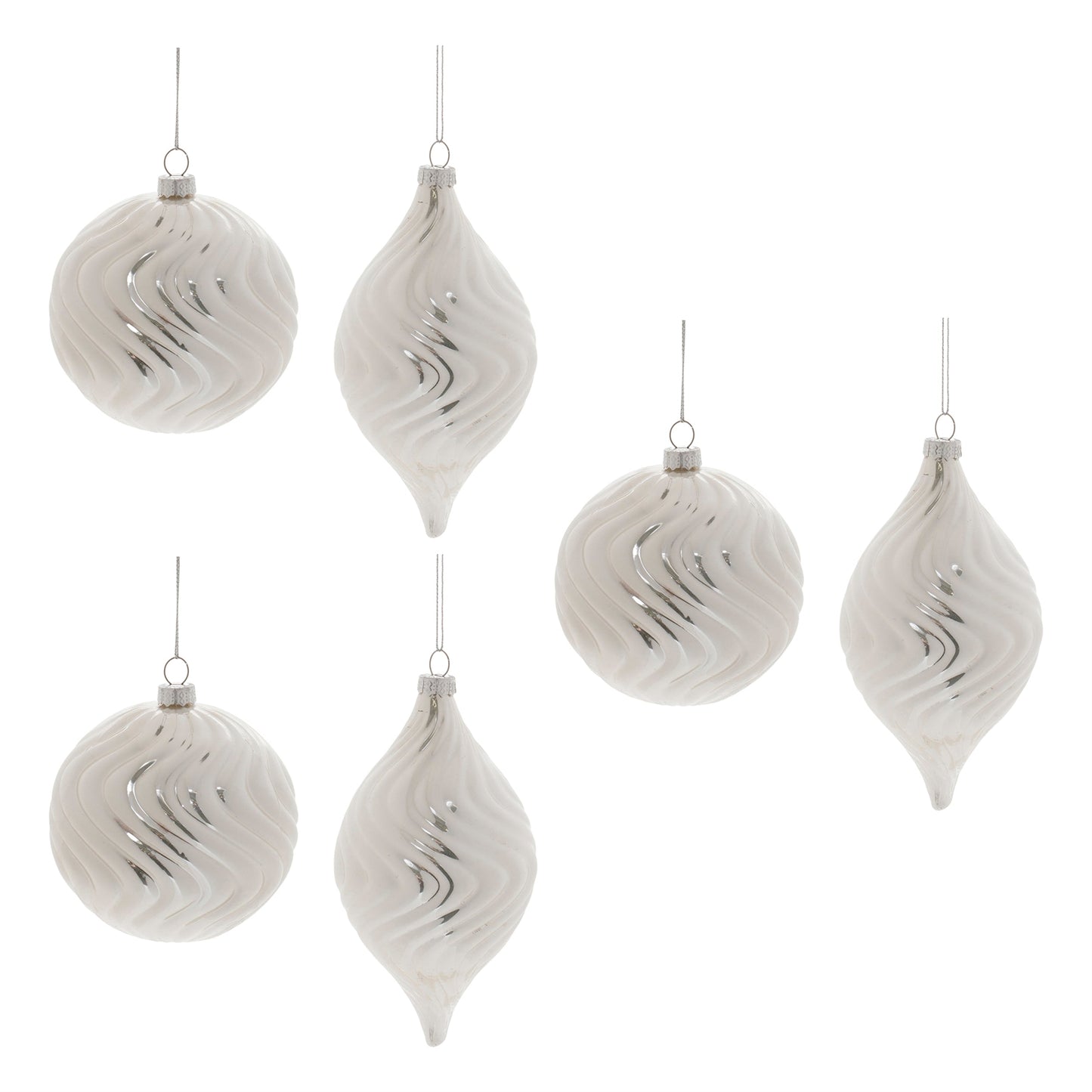 Ivory Wavy Glass Ornament (Set of 6)