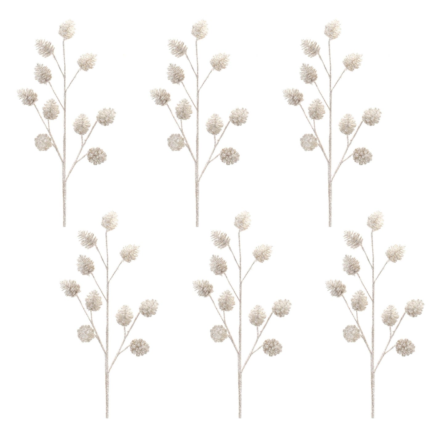 Glittered Silver Pinecone Spray (Set of 6)