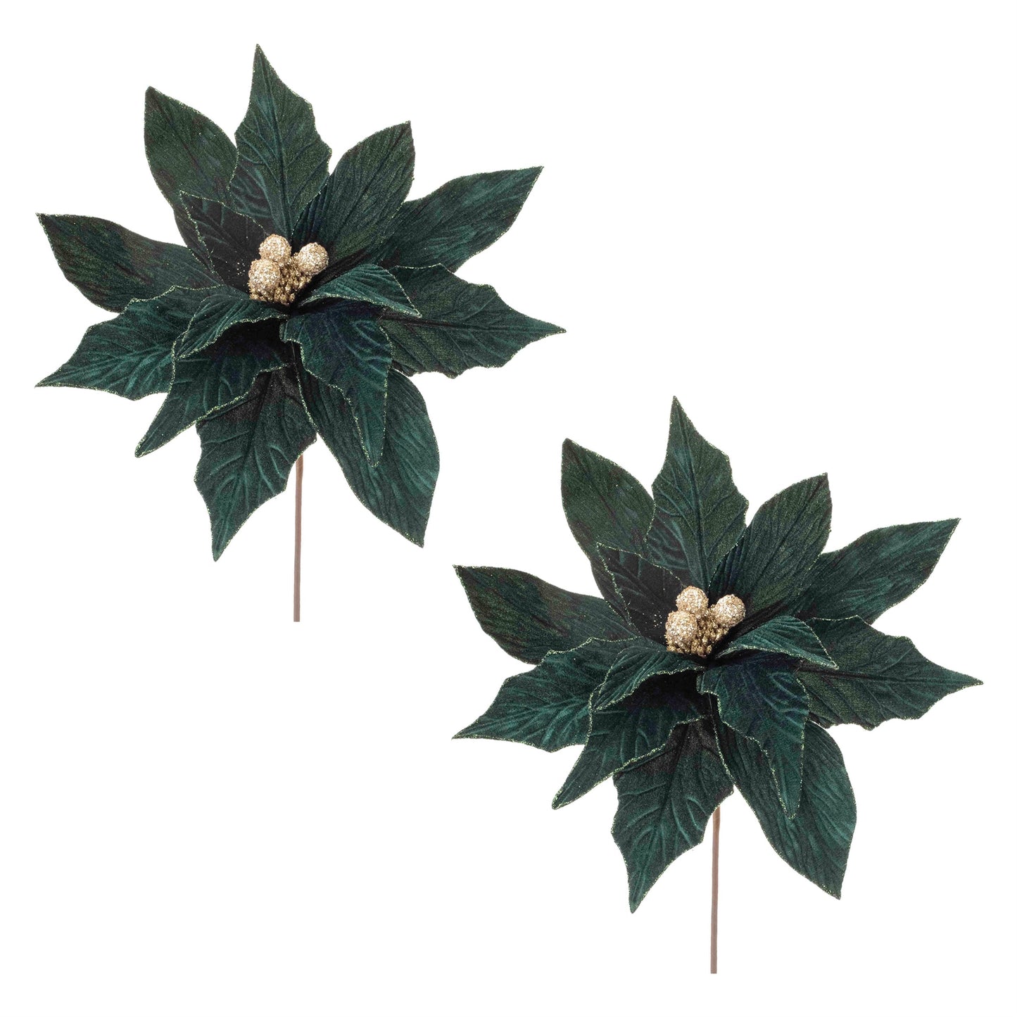 Forest Green Poinsettia Stem (Set of 2)