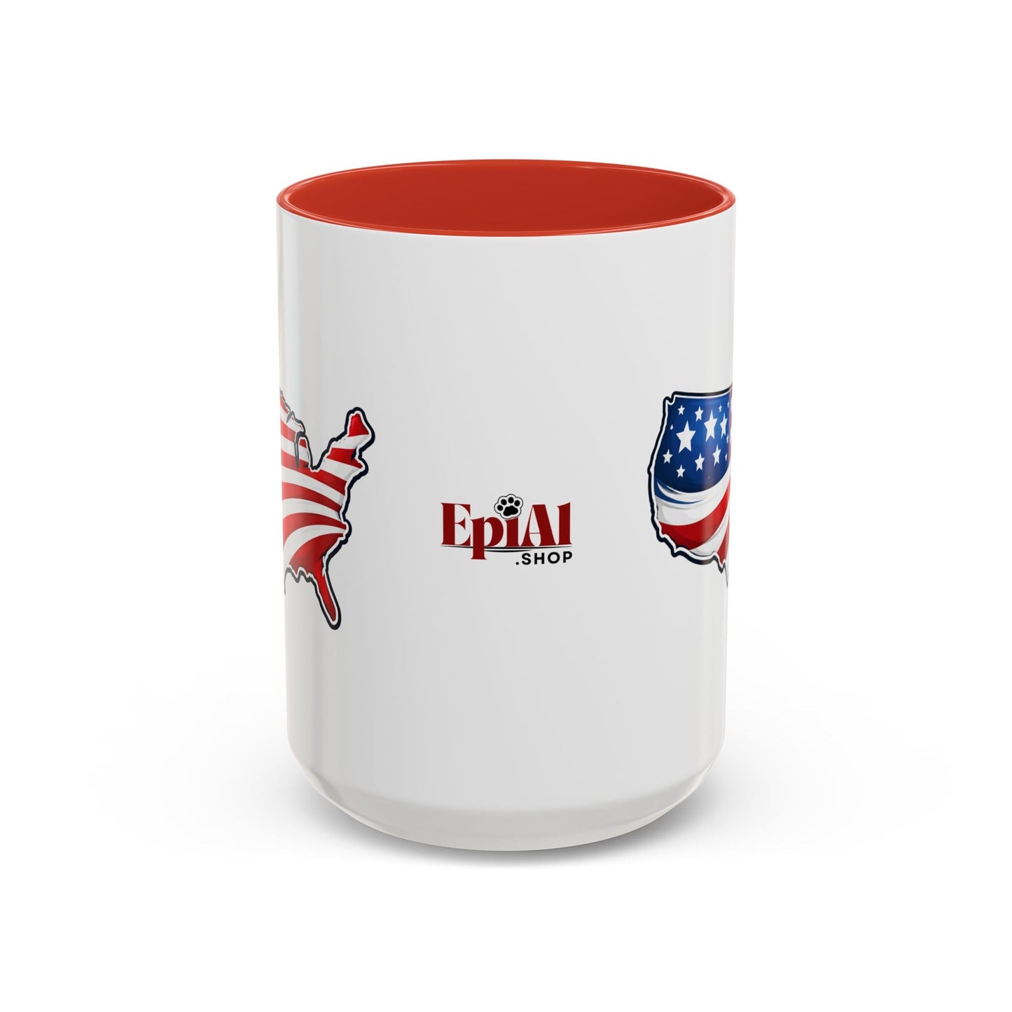 USA Map Patriotic Coffee Mug | Red Handle & Interior