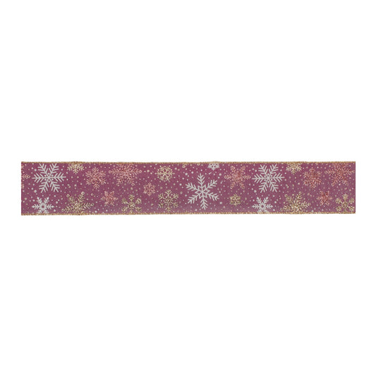 Mauve and Glitter Snowflake Wired Ribbon 2.5" x 10yds.