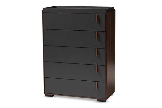 Baxton Studio Rikke Modern and Contemporary Two-Tone Gray and Walnut Finished Wood 5-Drawer Chest