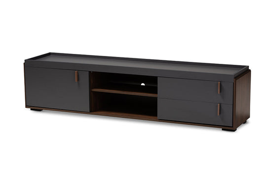 Baxton Studio Rikke Modern and Contemporary Two-Tone Gray and Walnut Finished Wood 2-Drawer TV Stand