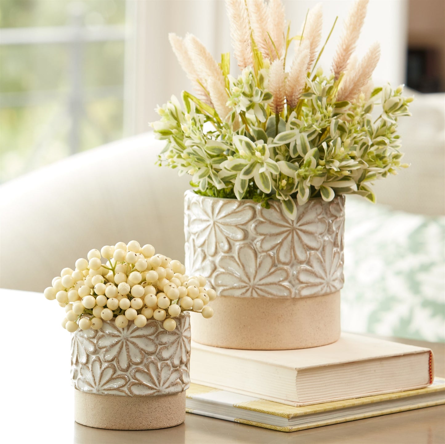 Ceramic Floral Planter (Set of 2)