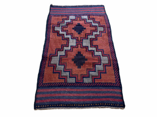 3X5 Vintage Handmade Tribal Wool Rug Balouchi Rug Afghan Rug Red 2' 8" X 4' 8"