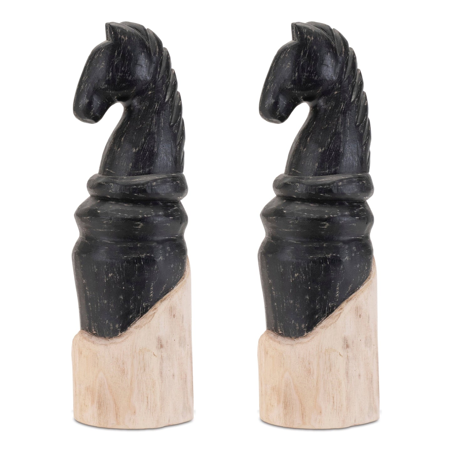 Mango Wood Knight Chess Piece Sculpture (Set of 2)