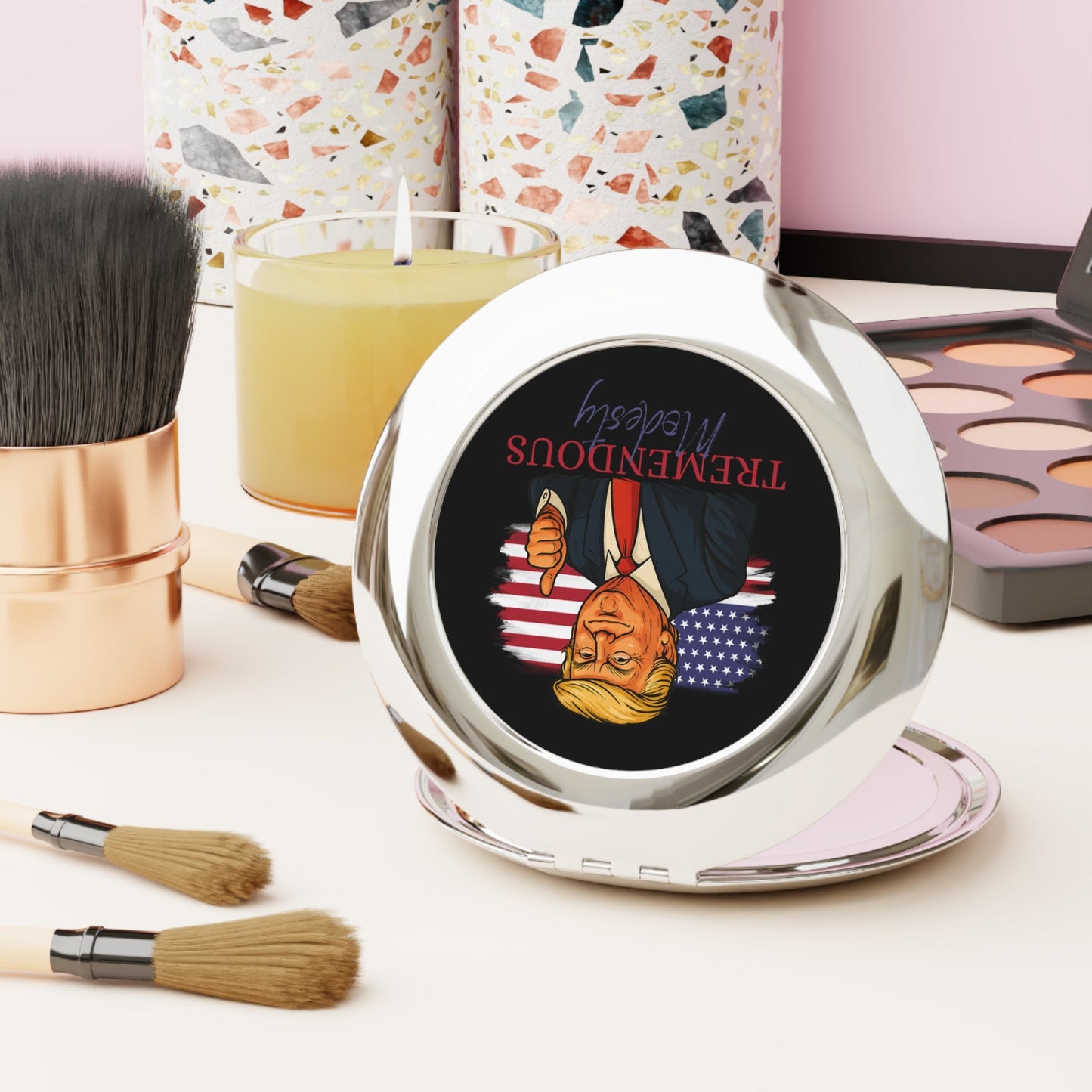 Tremendous Modesty Silver Compact Mirror – Political Parody