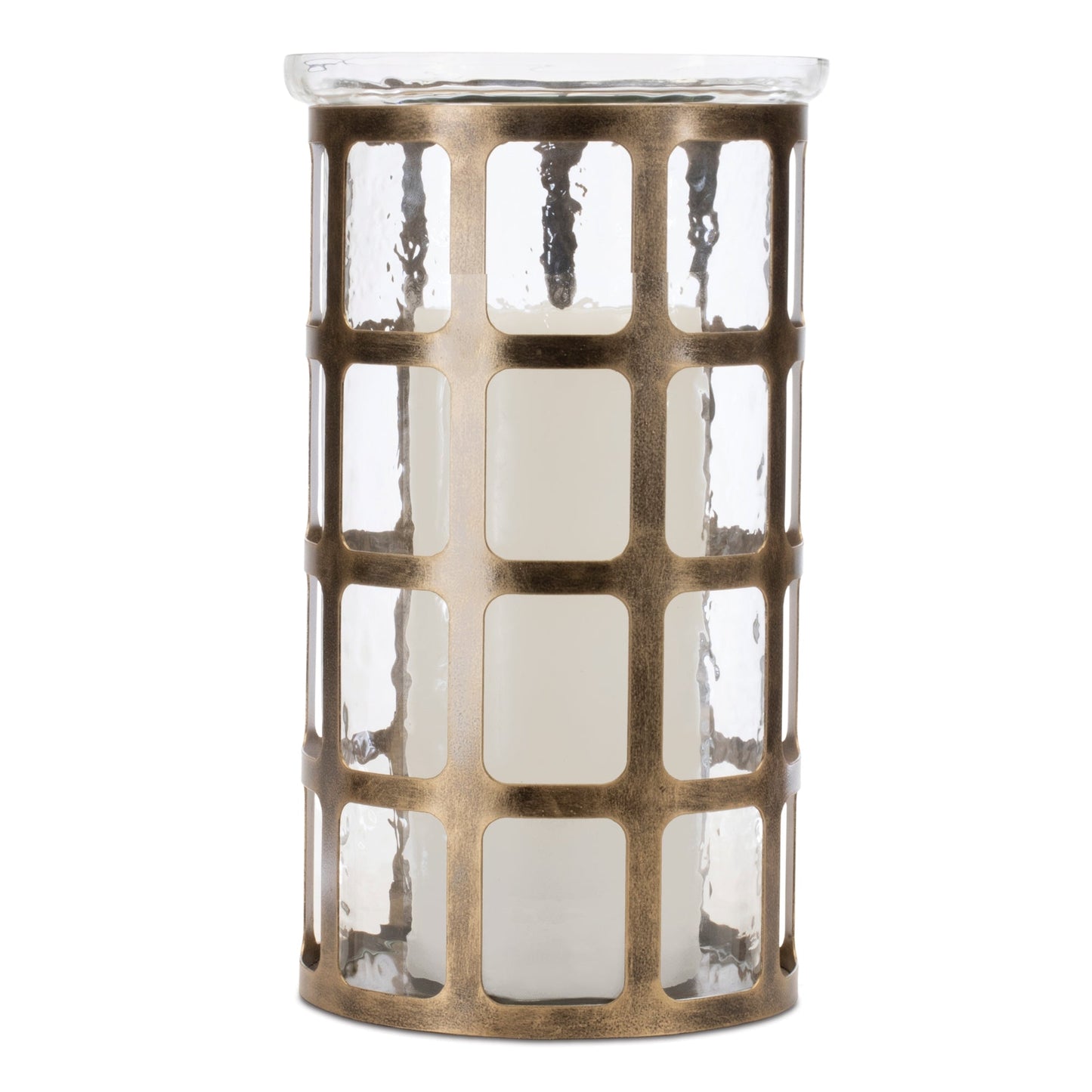 Wavy Glass Candle Holder with Distressed Metal Frame 12.25"H
