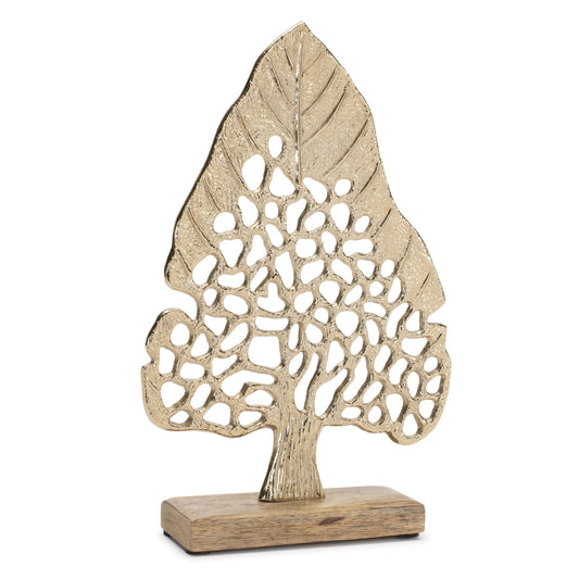 Modern Metal Leaf Tree on Wood Base (Set of 2)