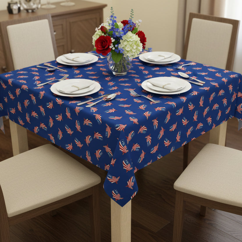 Patriotic USA Map Tablecloth – Red, White & Blue All-Over Print