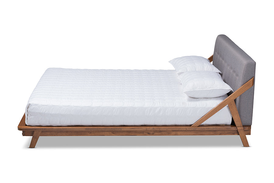 Baxton Studio Sante Mid-Century Modern Grey Fabric Upholstered Wood Queen Size Platform Bed