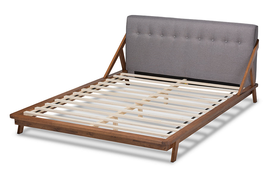 Baxton Studio Sante Mid-Century Modern Grey Fabric Upholstered Wood Queen Size Platform Bed