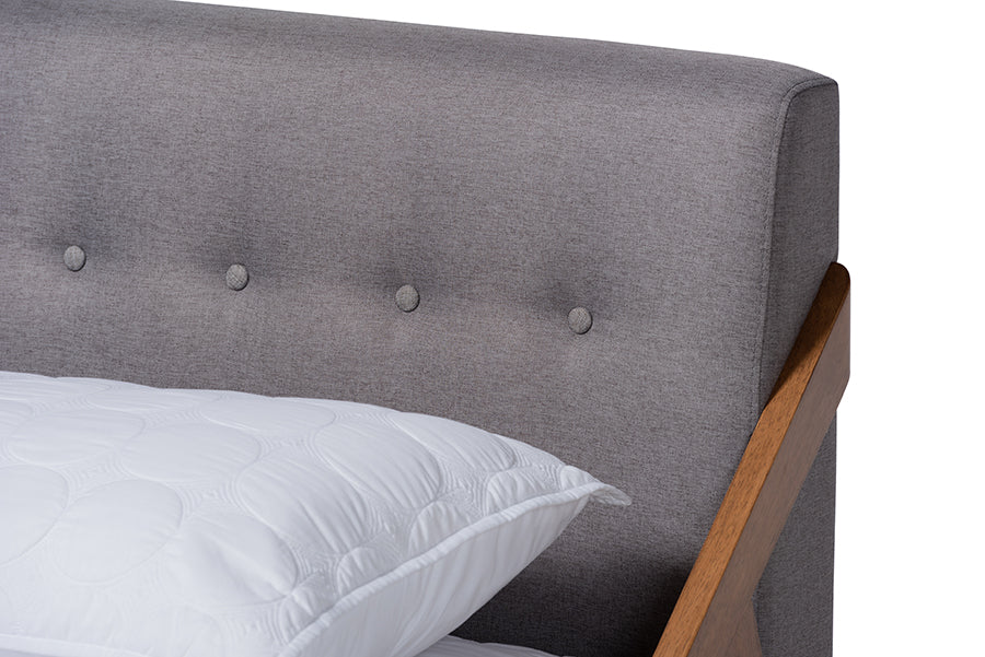 Baxton Studio Sante Mid-Century Modern Grey Fabric Upholstered Wood Queen Size Platform Bed