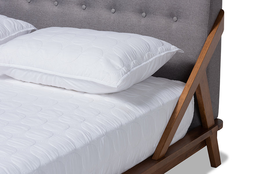 Baxton Studio Sante Mid-Century Modern Grey Fabric Upholstered Wood Queen Size Platform Bed