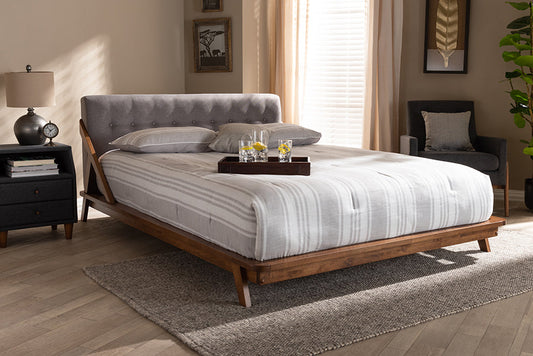 Baxton Studio Sante Mid-Century Modern Grey Fabric Upholstered Wood Queen Size Platform Bed