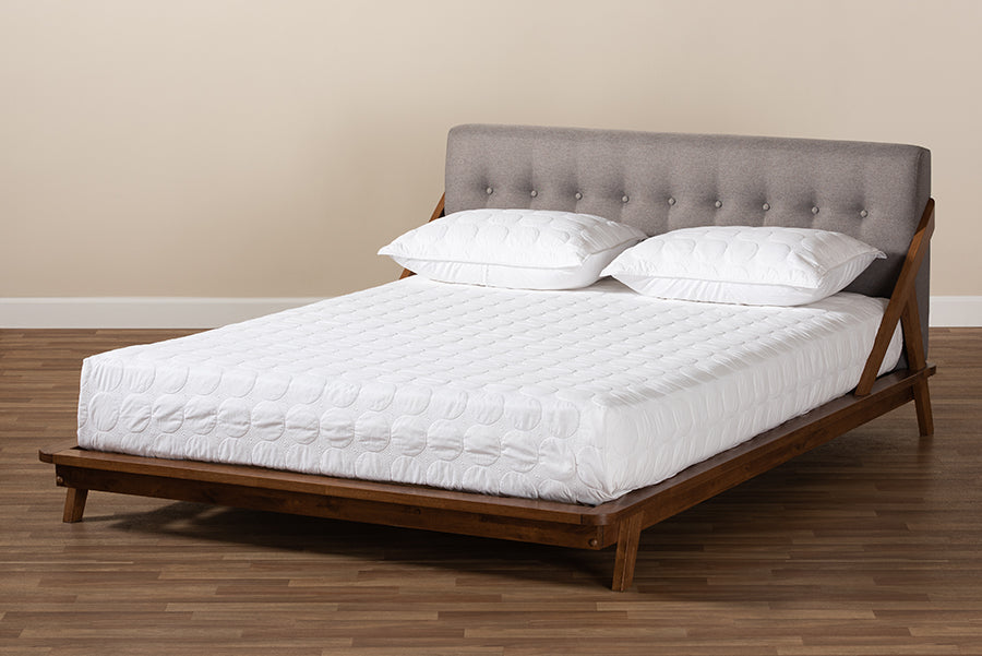 Baxton Studio Sante Mid-Century Modern Grey Fabric Upholstered Wood Full Size Platform Bed