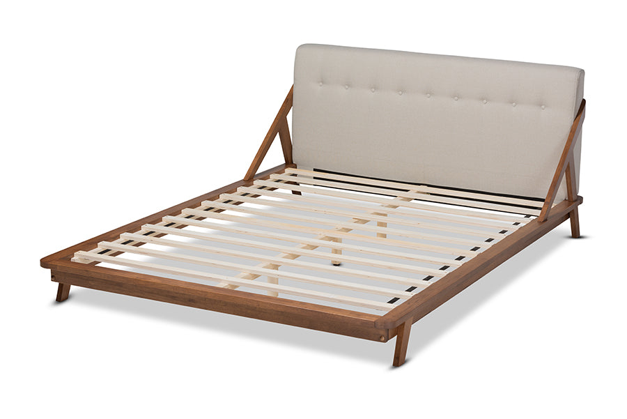 Baxton Studio Sante Mid-Century Modern Light Beige Fabric Upholstered Wood King Size Platform Bed