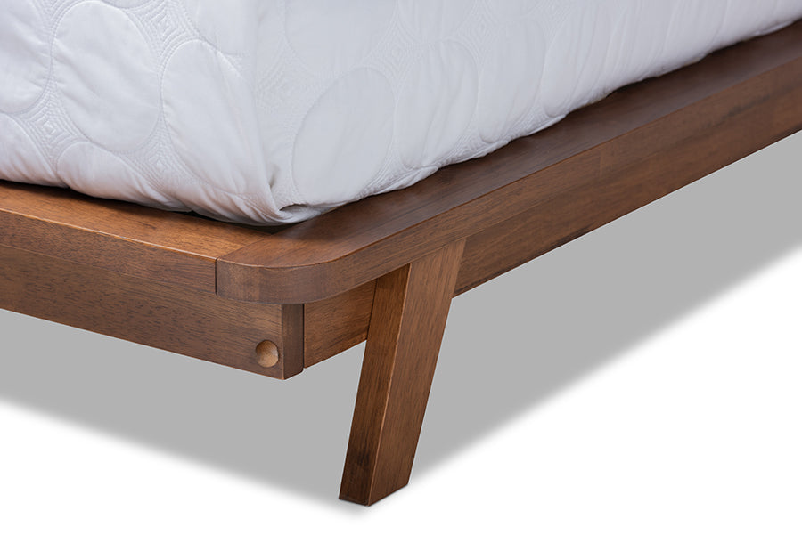 Baxton Studio Sante Mid-Century Modern Light Beige Fabric Upholstered Wood Queen Size Platform Bed