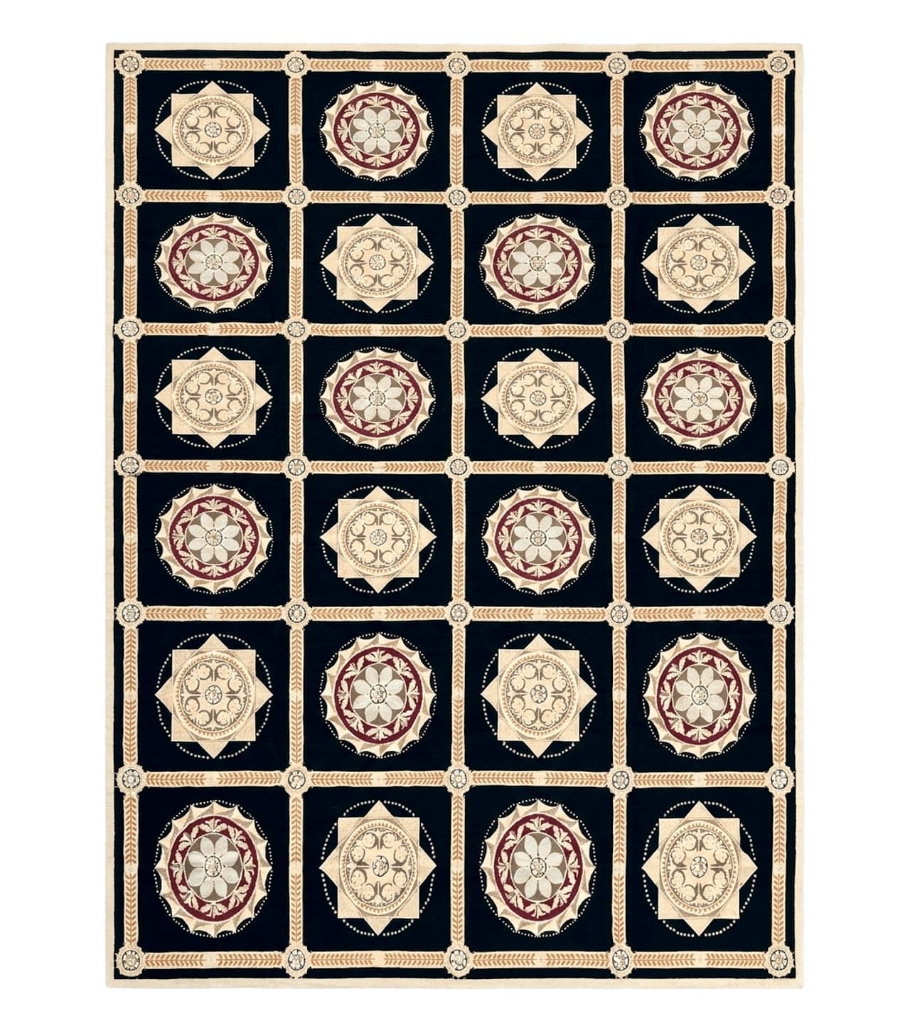 Large Needlepoint Rug 10x13, Panel Design, Black and Beige, Wool Needlepoint Carpet 10 x 13, English Garden, Handwoven Area Rug, Living Room