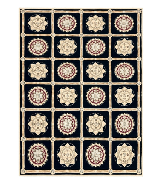 Large Needlepoint Rug 10x13, Panel Design, Black and Beige, Wool Needlepoint Carpet 10 x 13, English Garden, Handwoven Area Rug, Living Room