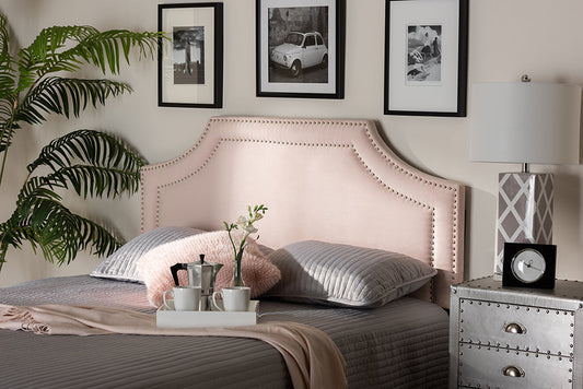 Baxton Studio Avignon Modern and Contemporary Light Pink Velvet Fabric Upholstered Queen Size Headboard