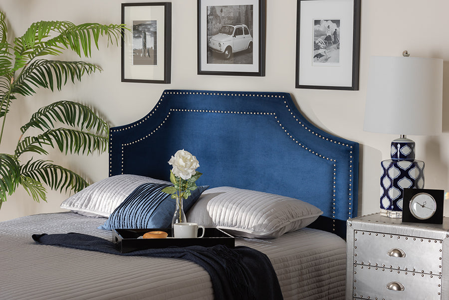 Baxton Studio Avignon Modern and Contemporary Navy Blue Velvet Fabric Upholstered King Size Headboard