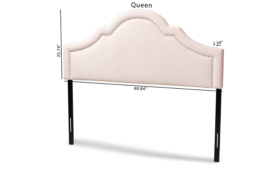 Baxton Studio Rita Modern and Contemporary Light Pink Velvet Fabric Upholstered Queen Size Headboard