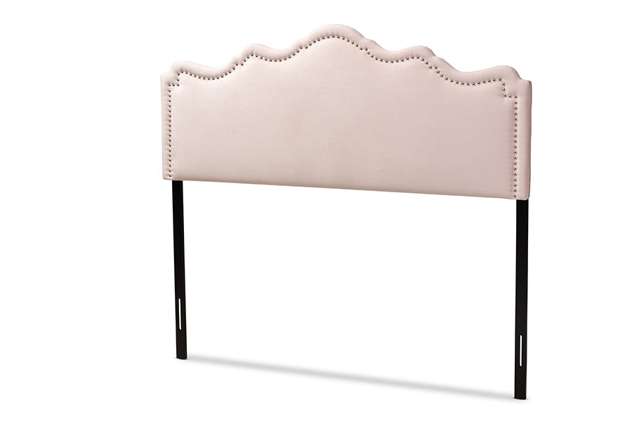 Baxton Studio Nadeen Modern and Contemporary Light Pink Velvet Fabric Upholstered Queen Size Headboard