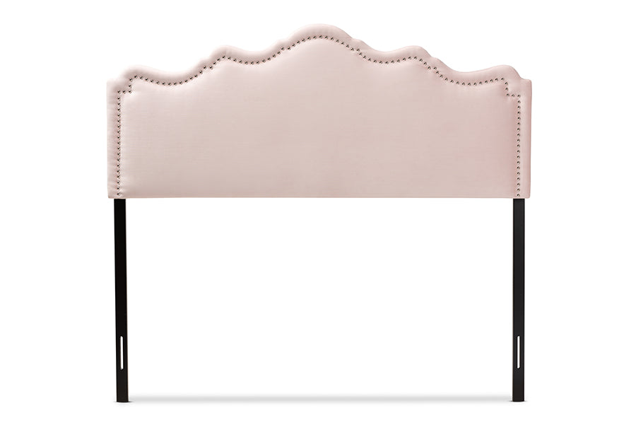 Baxton Studio Nadeen Modern and Contemporary Light Pink Velvet Fabric Upholstered Full Size Headboard