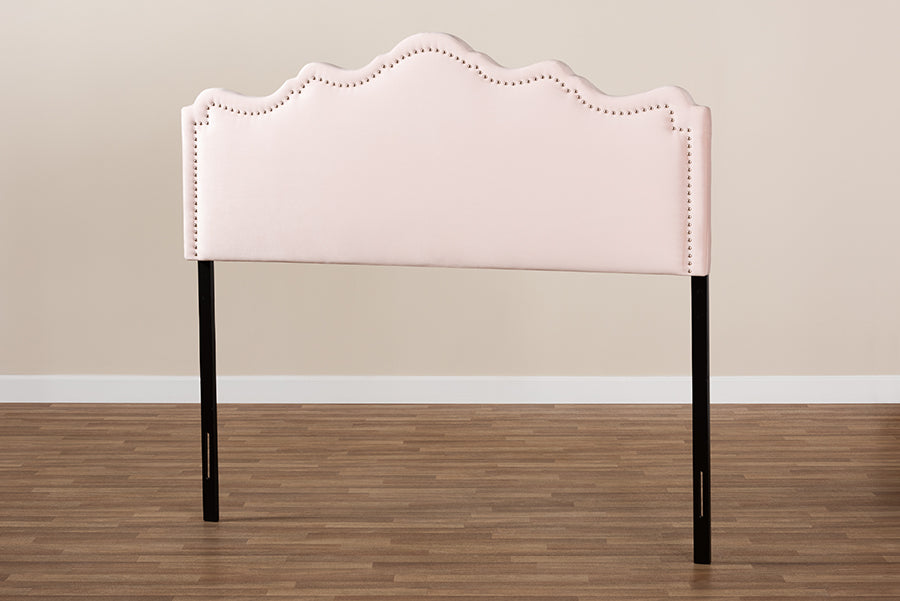 Baxton Studio Nadeen Modern and Contemporary Light Pink Velvet Fabric Upholstered Full Size Headboard