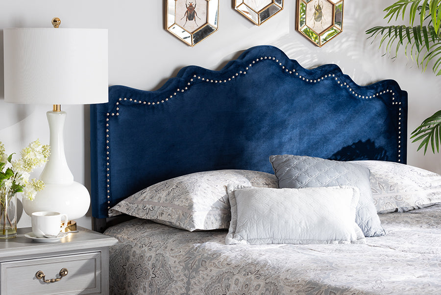Baxton Studio Nadeen Modern and Contemporary Royal Blue Velvet Fabric Upholstered Queen Size Headboard