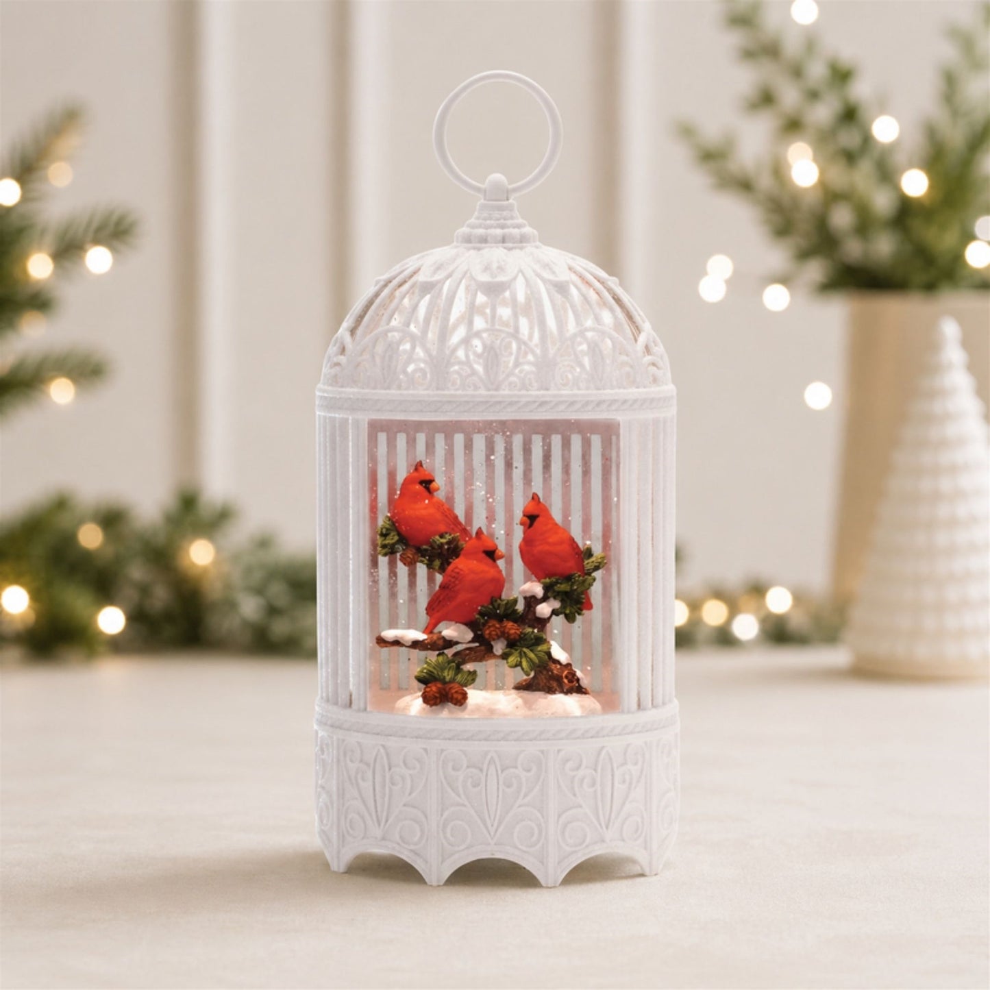 LED Cardinal Branch Snow Globe 11"H