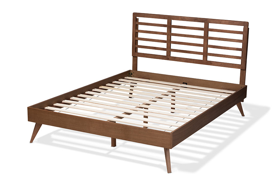 Baxton Studio Calisto Mid-Century Modern Walnut Brown Finished Wood King Size Platform Bed