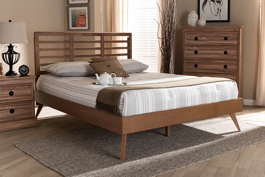 Baxton Studio Calisto Mid-Century Modern Walnut Brown Finished Wood Full Size Platform Bed
