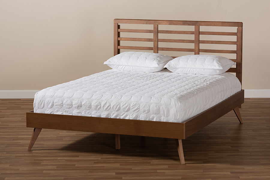 Baxton Studio Calisto Mid-Century Modern Walnut Brown Finished Wood King Size Platform Bed