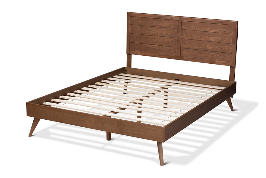 Baxton Studio Artemis Mid-Century Modern Walnut Brown Finished Wood Queen Size Platform Bed
