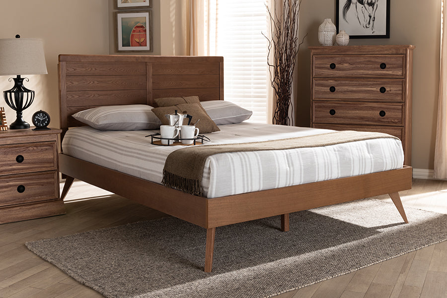 Baxton Studio Artemis Mid-Century Modern Walnut Brown Finished Wood Queen Size Platform Bed
