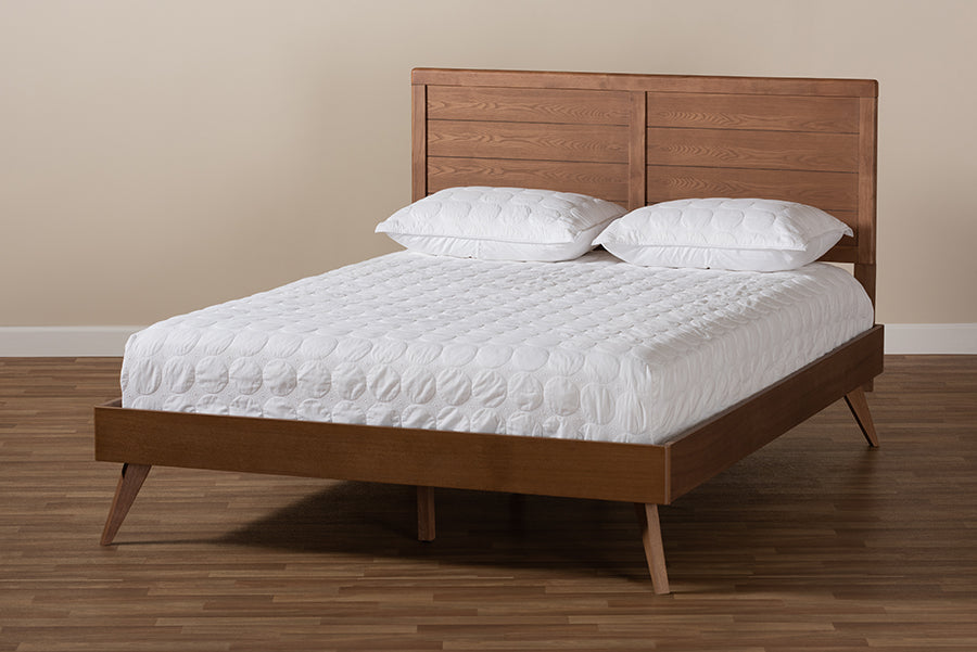 Baxton Studio Artemis Mid-Century Modern Walnut Brown Finished Wood Queen Size Platform Bed