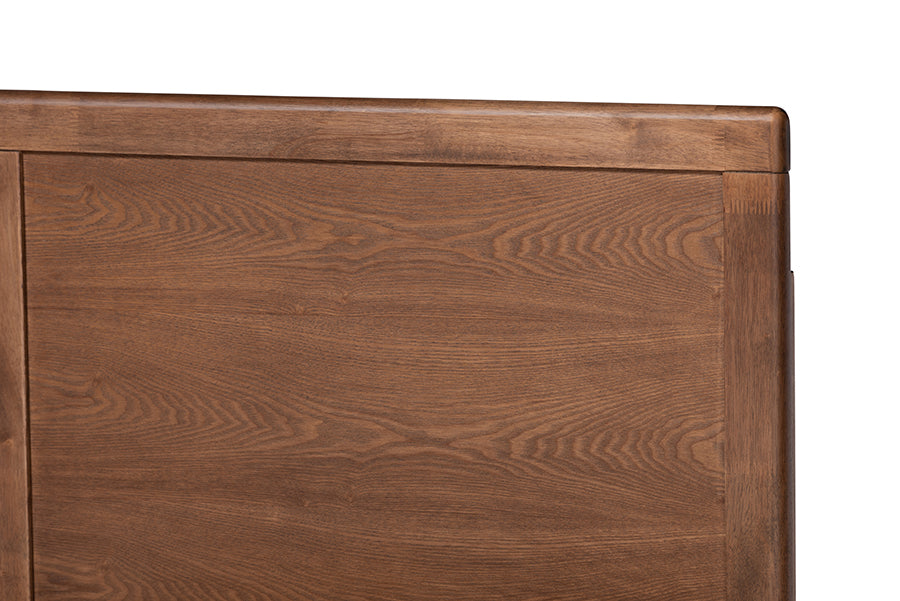 Baxton Studio Allegra Mid-Century Modern Dark Grey Fabric Upholstered and Ash Walnut Brown Finished Wood King Size Platform Bed