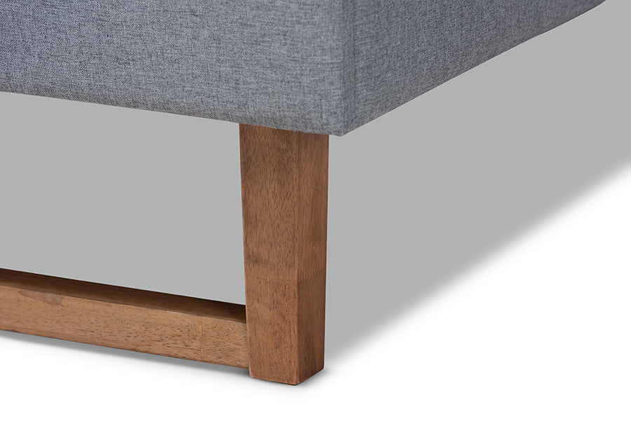 Baxton Studio Allegra Mid-Century Modern Dark Grey Fabric Upholstered and Ash Walnut Brown Finished Wood King Size Platform Bed