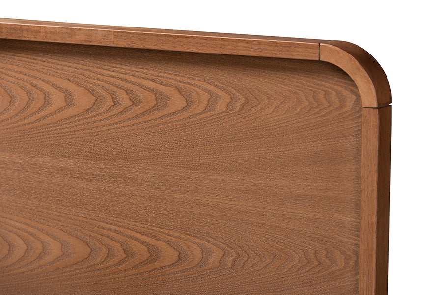 Baxton Studio Ayla Mid-Century Modern Dark Grey Fabric Upholstered Walnut Brown Finished Wood Full Size Platform Bed