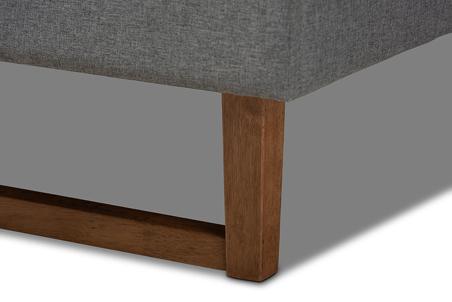 Baxton Studio Ayla Mid-Century Modern Dark Grey Fabric Upholstered Walnut Brown Finished Wood Full Size Platform Bed