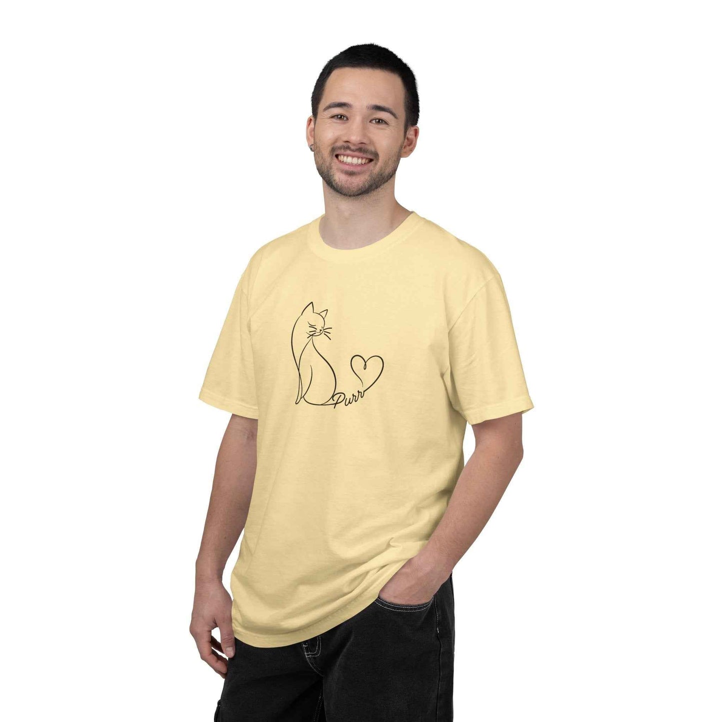 Purr Line Art Cat Unisex T-Shirt | Minimal Cat Lover Tee with Heart Tail