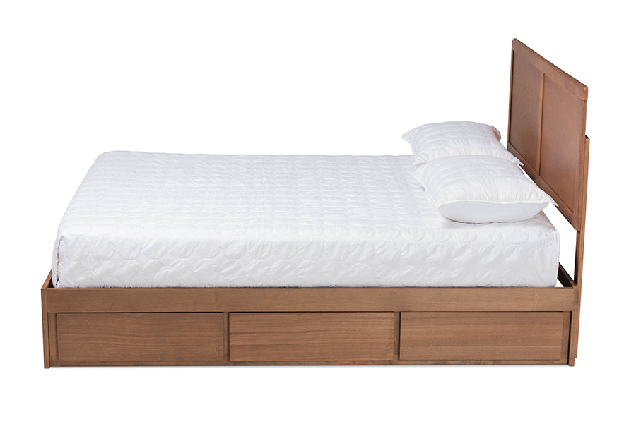 Baxton Studio Aras Modern and Contemporary Transitional Ash Walnut Brown Finished Wood Queen Size 3-Drawer Platform Storage Bed